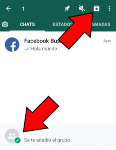 WhatsApp mostrando un chat grupal y el icono para archivar chats.