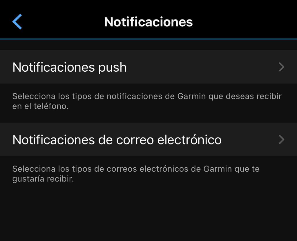Configuración de notificaciones en Garmin Connect para IOS
