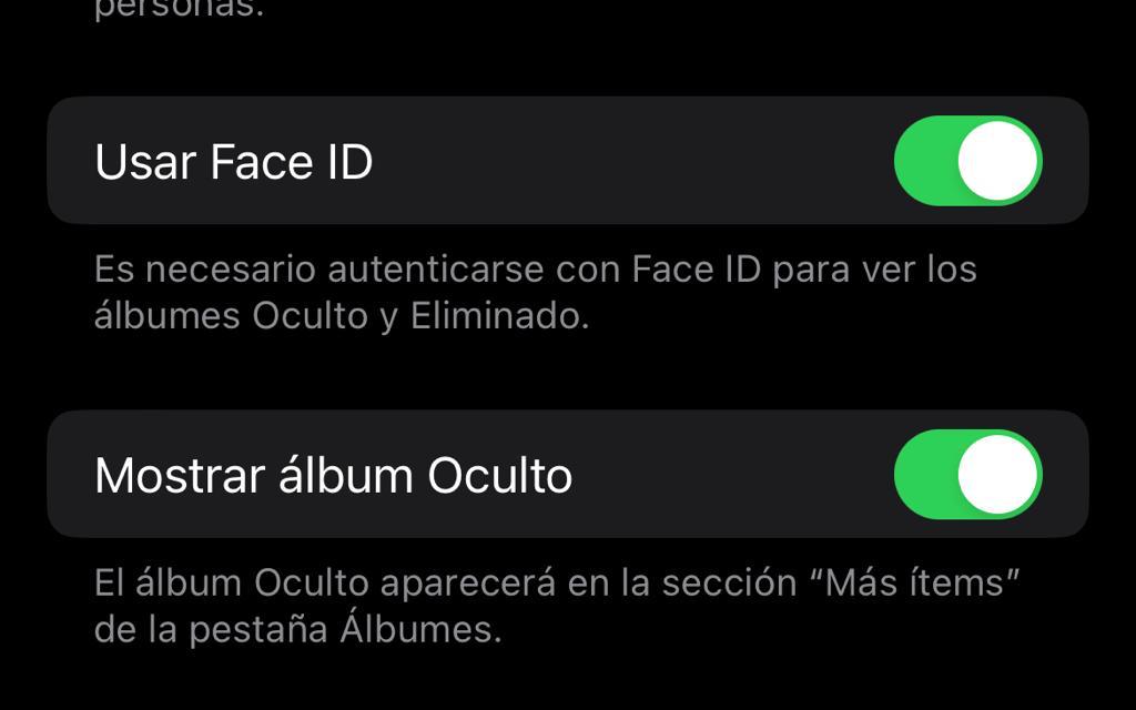 Desactivar Album oculto e la app de fotos de IOS