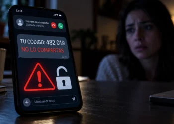 Teléfono con un código de verificación no solicitado y una advertencia para no compartirlo