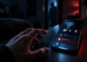 Persona revisando señales de acceso no autorizado en la cámara, el micrófono y la ubicación de su celular