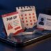 Pop-up, calendario con alertas y perfil desconocido emergiendo de un iPhone