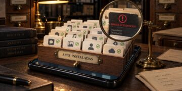 Archivo de aplicaciones instaladas con una app de origen desconocido bajo una lupa