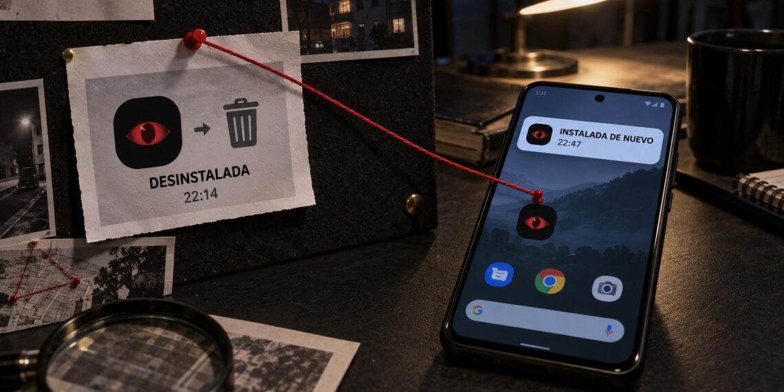 Aplicación eliminada a las 22:14 que reaparece instalada en un celular Android a las 22:47
