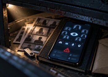 Teléfono oculto con una app de visitantes que solicita acceso a contactos, fotos, micrófono y ubicación