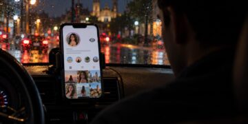 Persona desconocida consultando clandestinamente un perfil de Instagram desde un automóvil