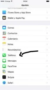 Menu ajustes telefono