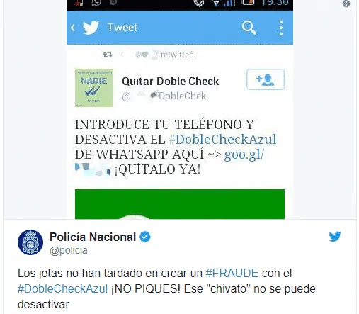 Estafa: Desactivar el doble check azul