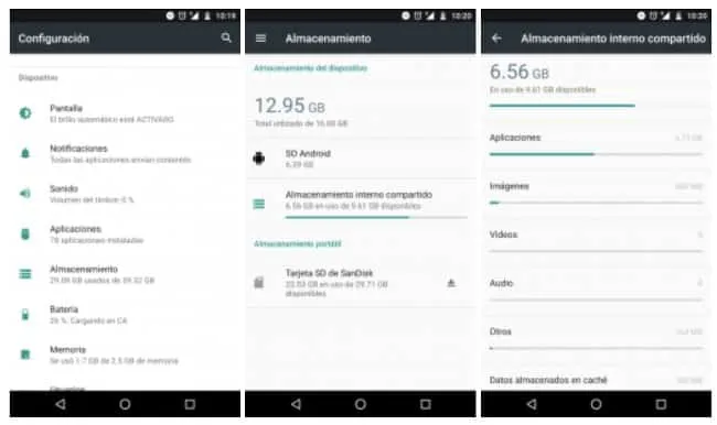comprobar almacenamiento apps android