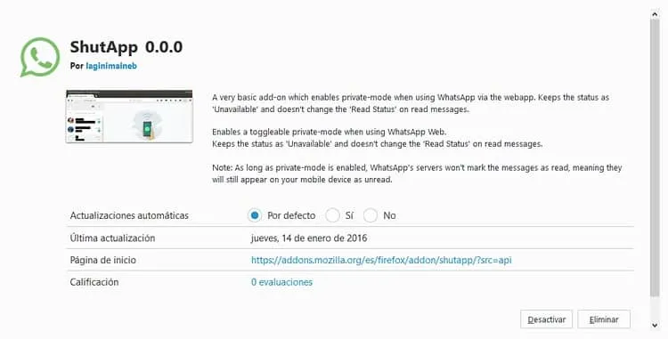 shutt app ocultar whatsappweb