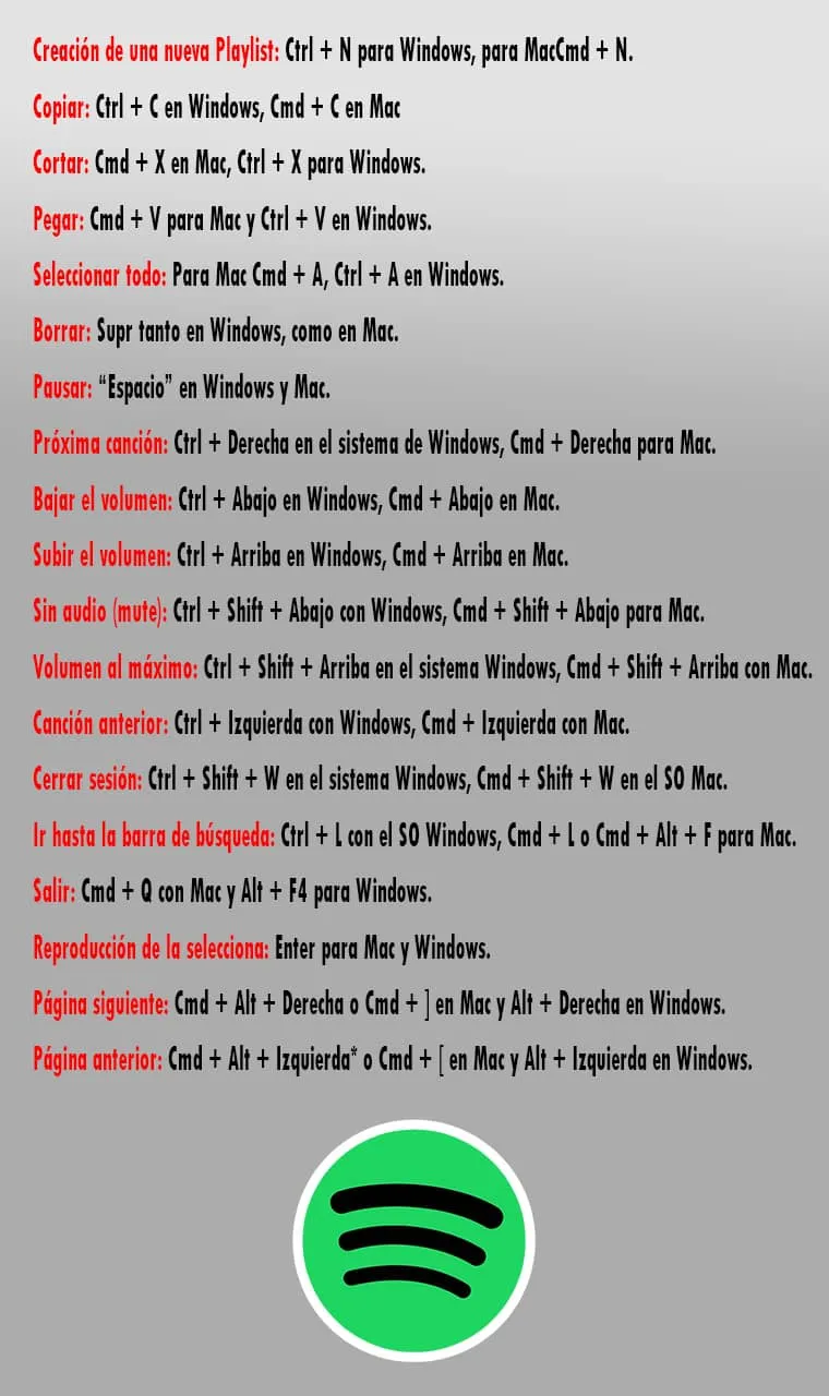 Spotify lista comandos app aplicaciones descargas microSD