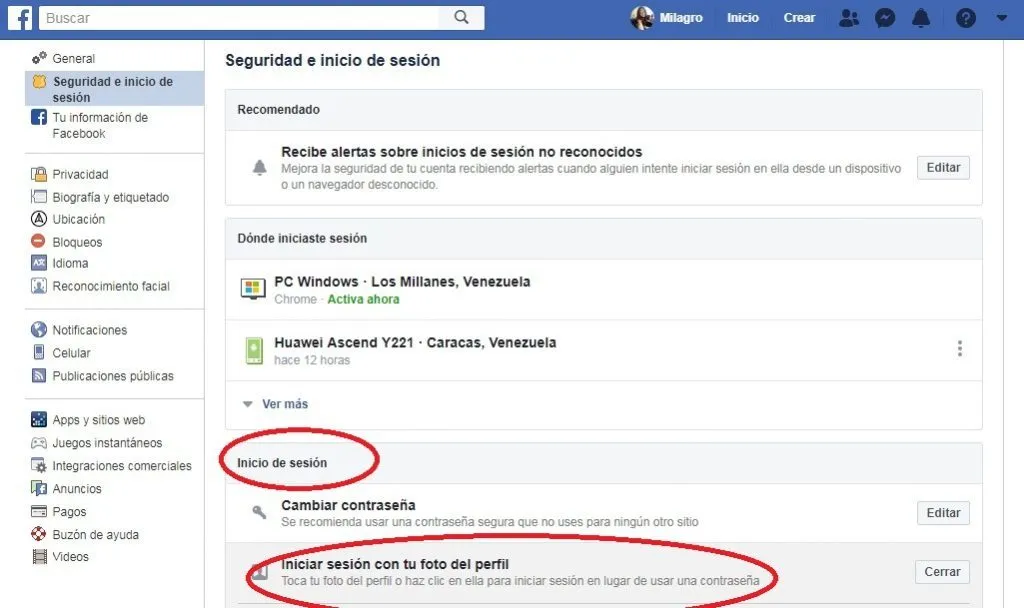 ¿Cómo iniciar sesión en Facebook haciendo clic en la foto de perfil? Paso 3