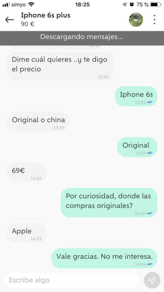 chat con el vendedor de wallapop