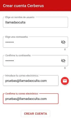 crear cuenta en cerberus app
