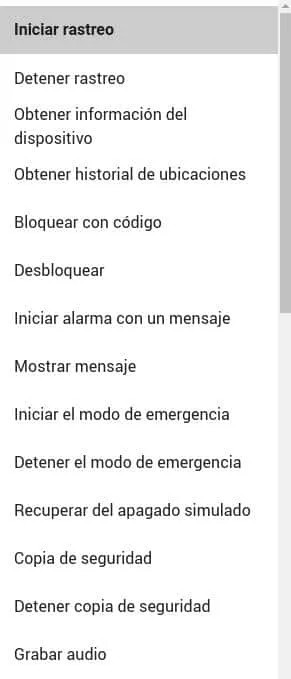 lista de comandos en cerberus app