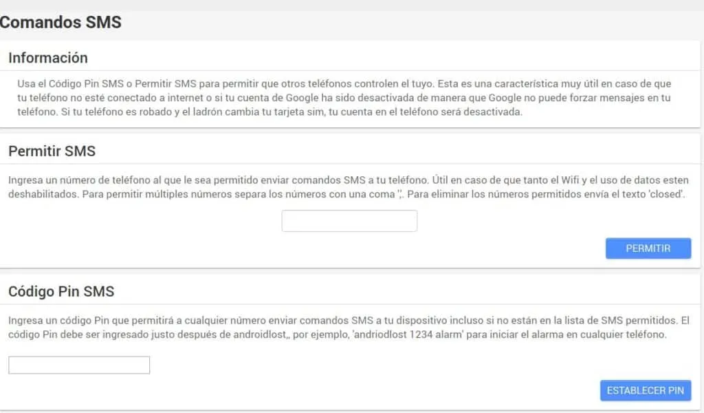 comandos sms en android lost