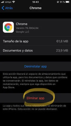 eliminar app pesadas iOS
