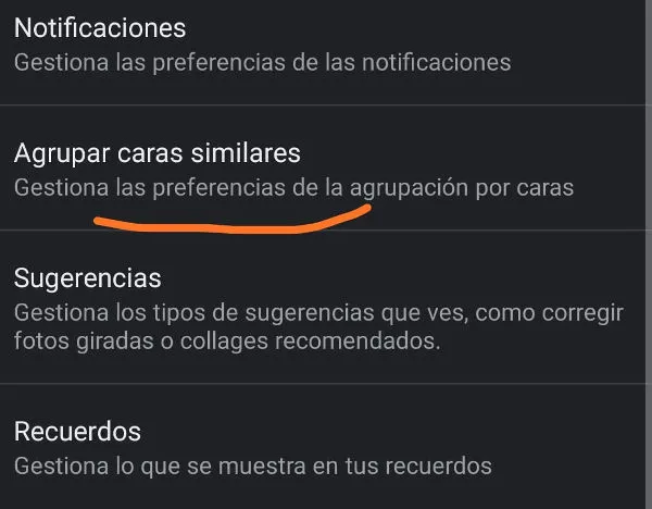google photos: opcion agrupar caras similares