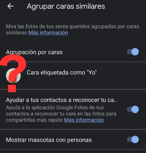 opcion : cara etiquetada como yo de Google Fotos