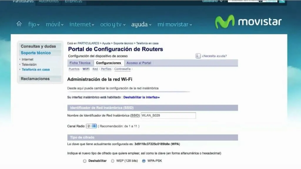 Cambiar la clave wifi del router de movistar desde un celular