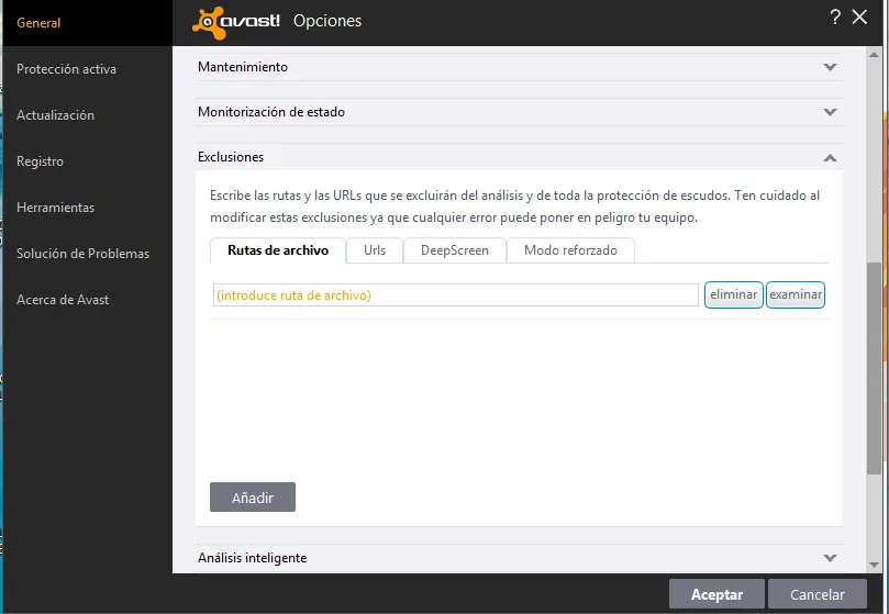 Cómo añadir exclusiones en Avast