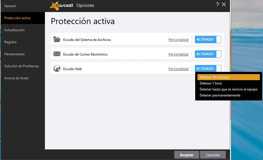 Cómo desactivar un escudo de Avast temporalmente