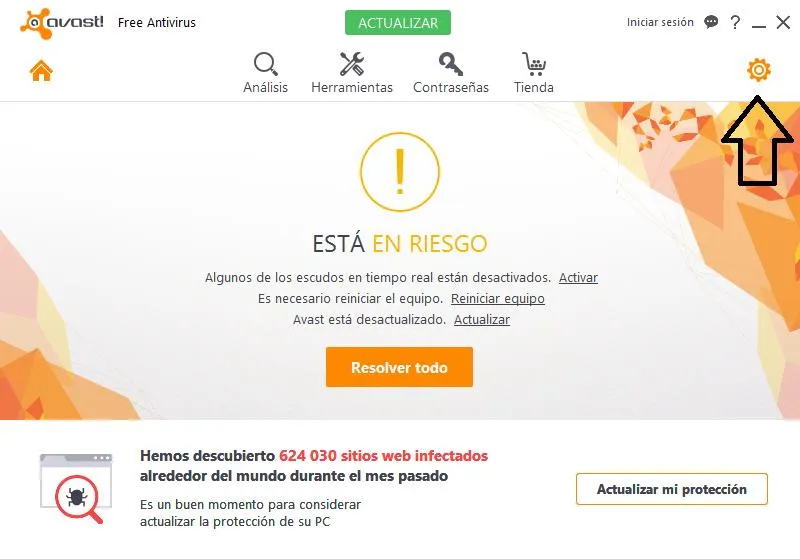El menú puede variar dependiendo de tu versión de Avast