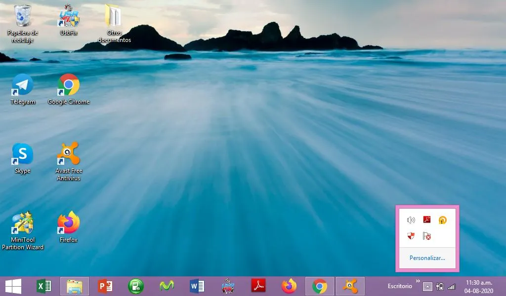 Despliega lo íconos ocultos