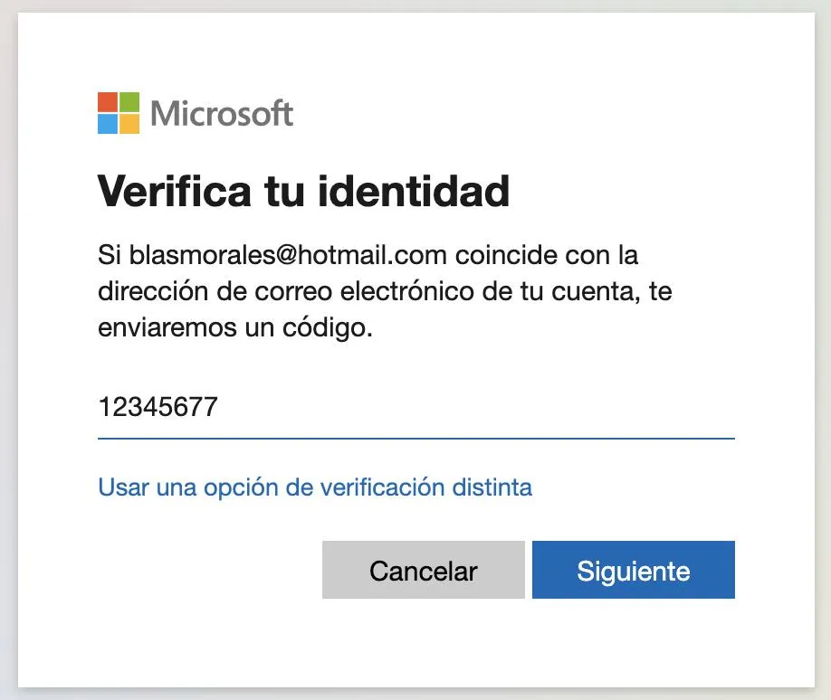 introducir codigo de verificacion para recuperar contraseña de windows