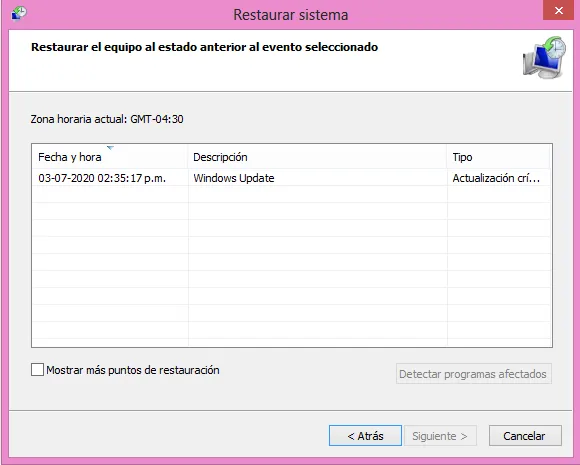 como restaurar windows a evento o momento seleccionado