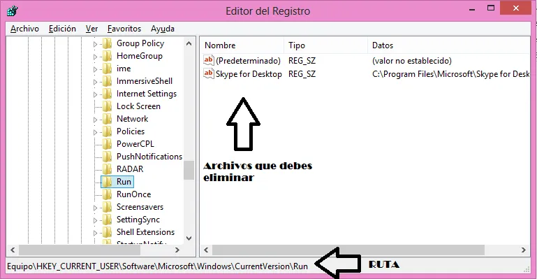 Ruta para eliminar las entradas dañadas