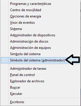 Elige Símbolo del sistema (Administrador)