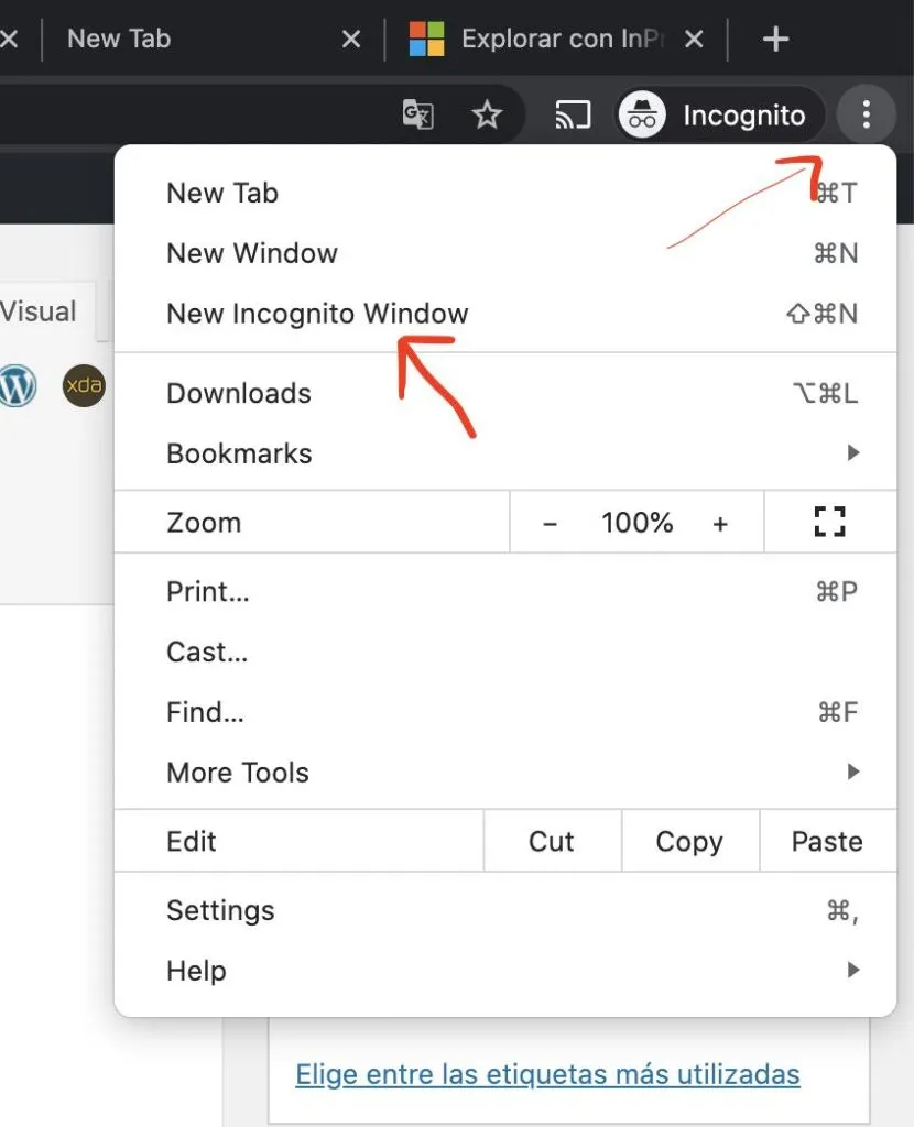 activar el modo incognito en chrome