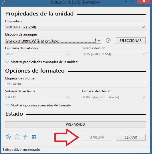Cómo crear un USB de arranque - Formatear unidad
