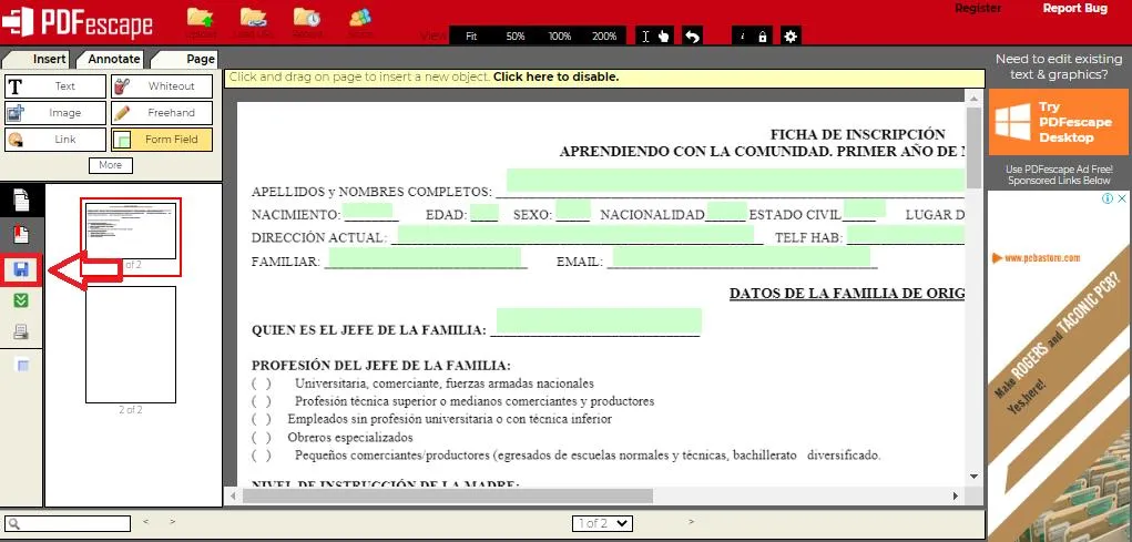 Cómo guardar en PDFescape