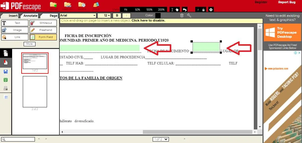 Insertar cuadros de texto en un archivo PDF