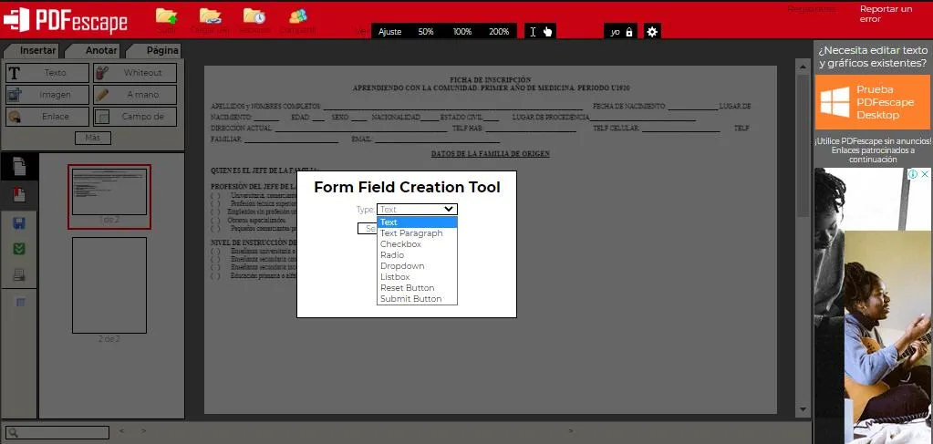 Insertar cuadros de texto en un archivo PDF