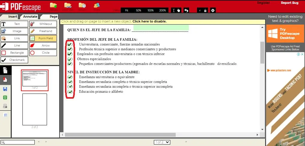 Cómo insertar cuadros de check en un archivo PDF