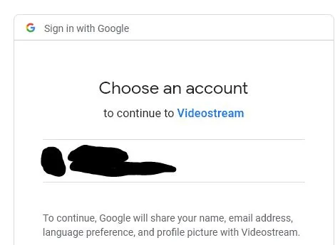 Enlace para iniciar sesión en tu cuenta de Gmail para usar Videostream.