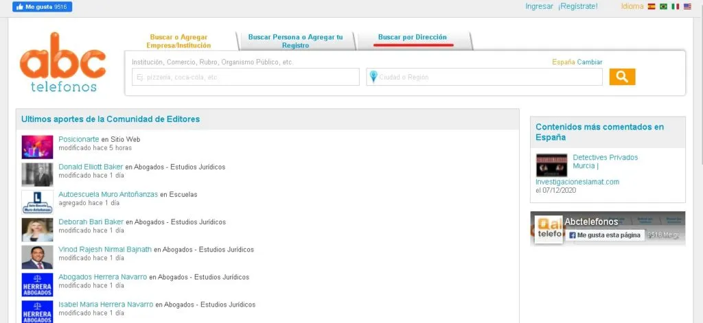 Buscar por Dirección en ABC Teléfonos