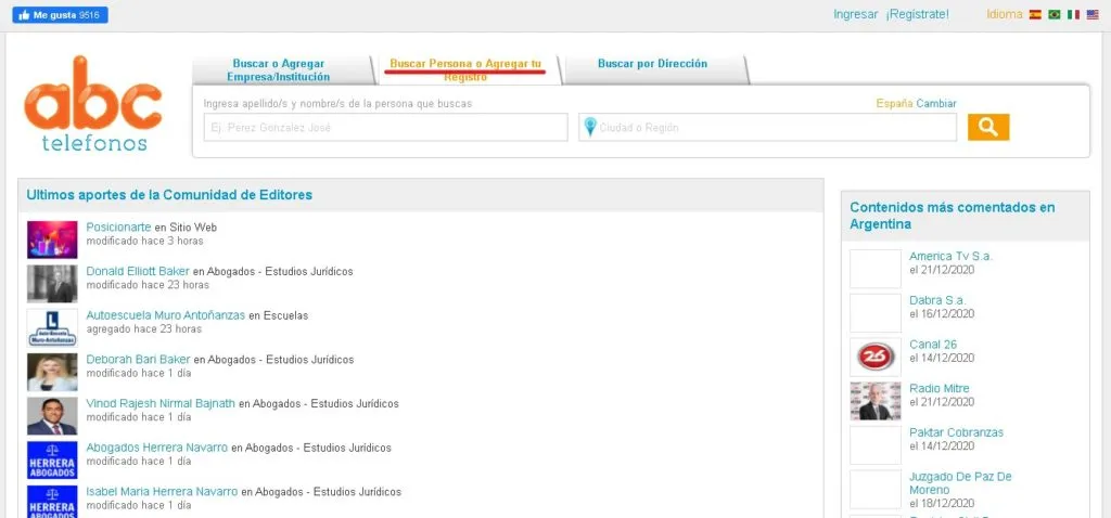 Buscar Persona o agregar tu Registro