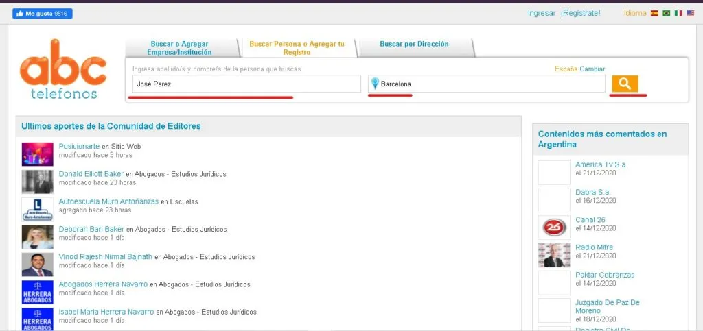 Buscar persona en ABC Telefonos