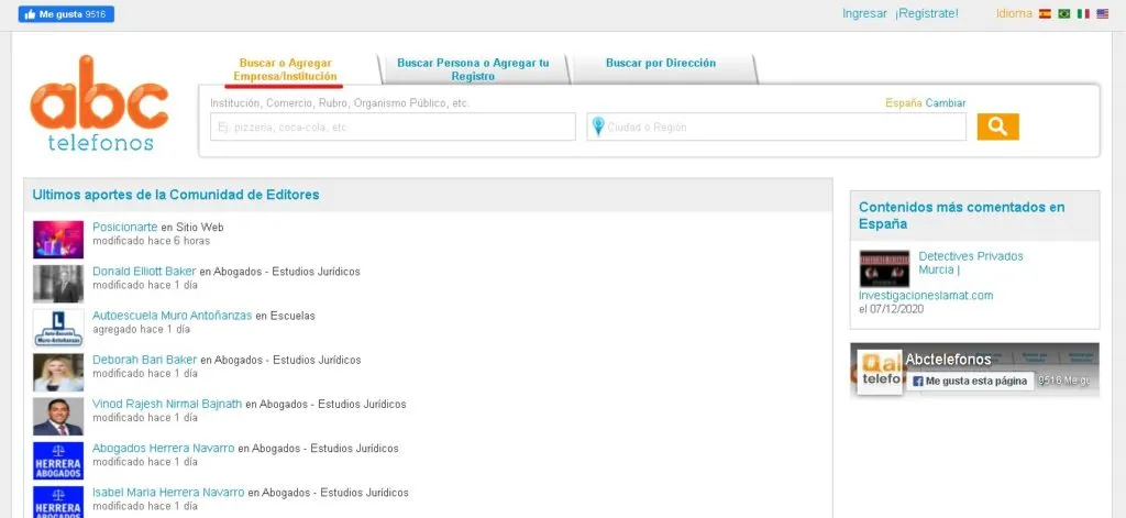 Buscar o Agregar Empresa/Institución en ABC Teléfonos