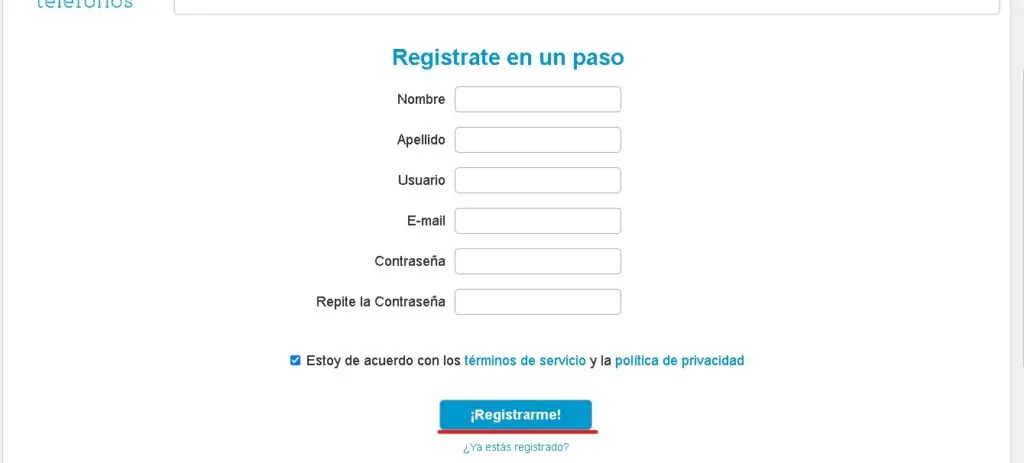 Formulario registro abc telefonos