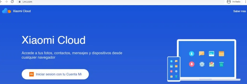 Landing page del sitio web de Xiaomi Cloud.