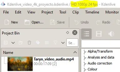 Vídeo de 1080p y de frame rate de 24 cuadros por segundo en Kdenlive