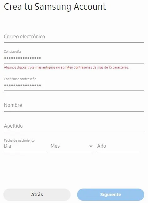 crear samsung account