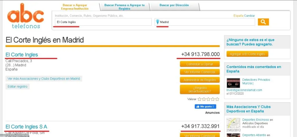 Busquedas específicas en ABC Telefonos