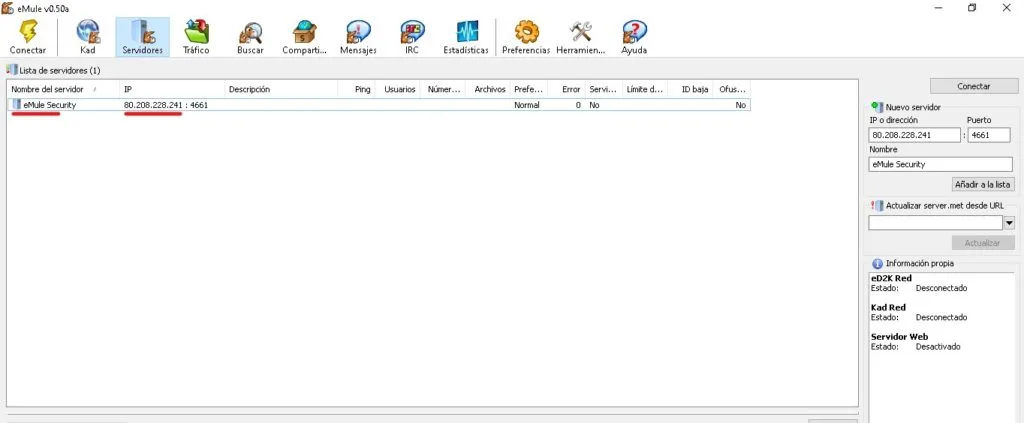 introducir los datos del servidor