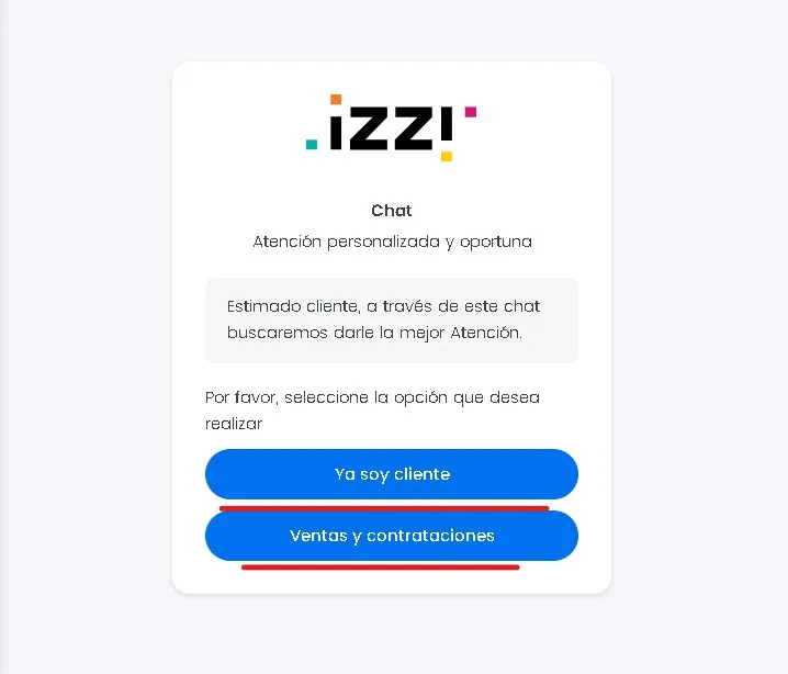 servicio de atención al público de Izzi vía Chat